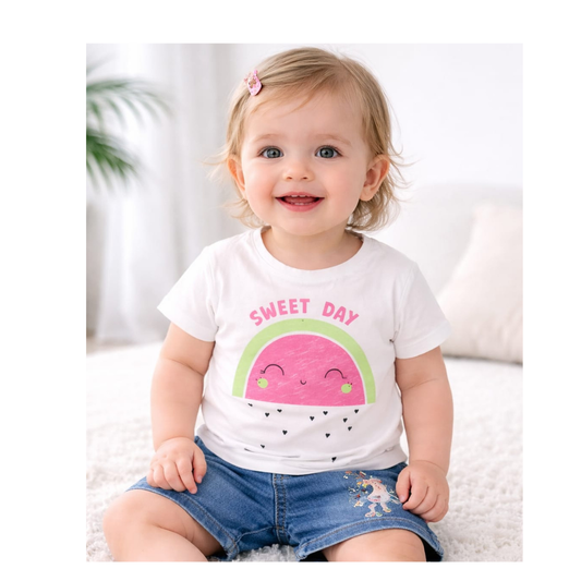 Girls Premium Cotton "Sweet Day" Graphic T-Shirt – White | Made in Bangladesh