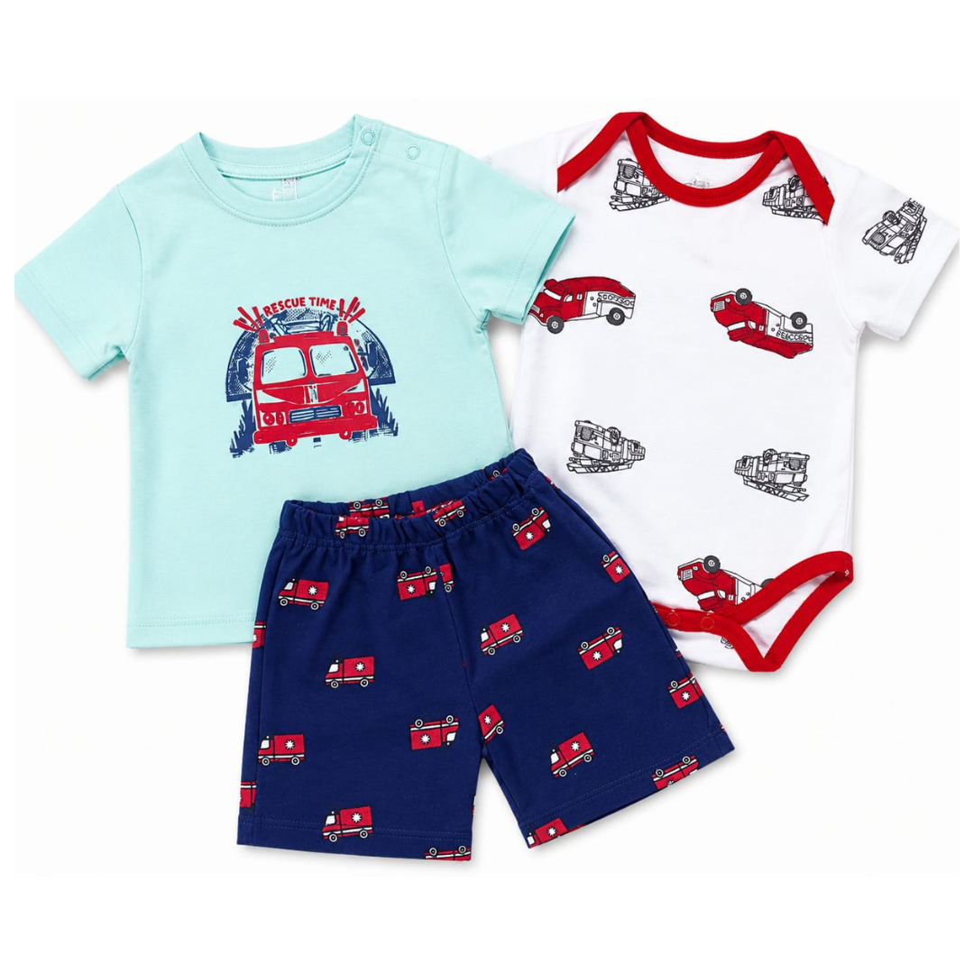 Baby Fire Truck 3-Piece Cotton Outfit Set