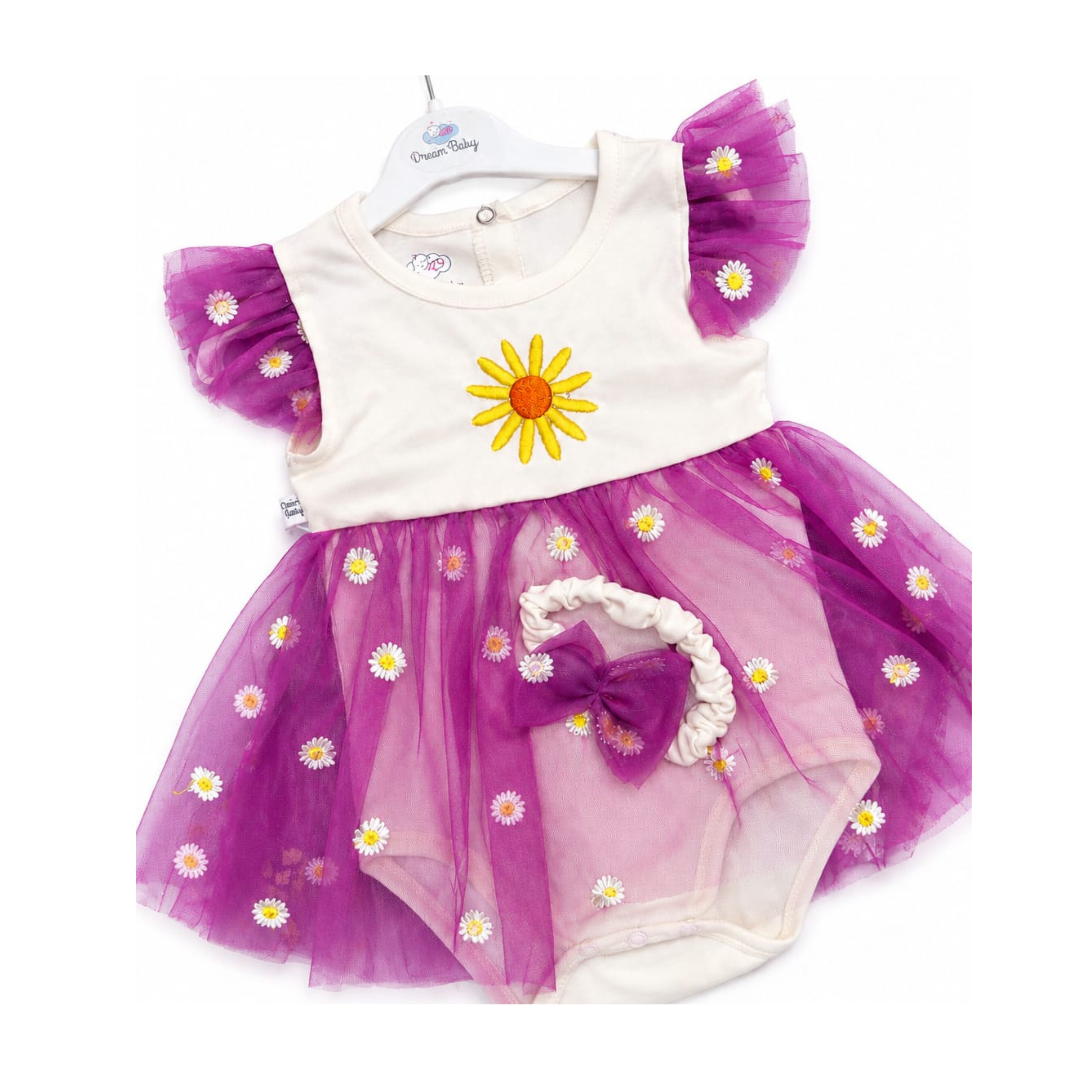 Dream Baby Daisy Tulle Romper Dress with Matching Headband