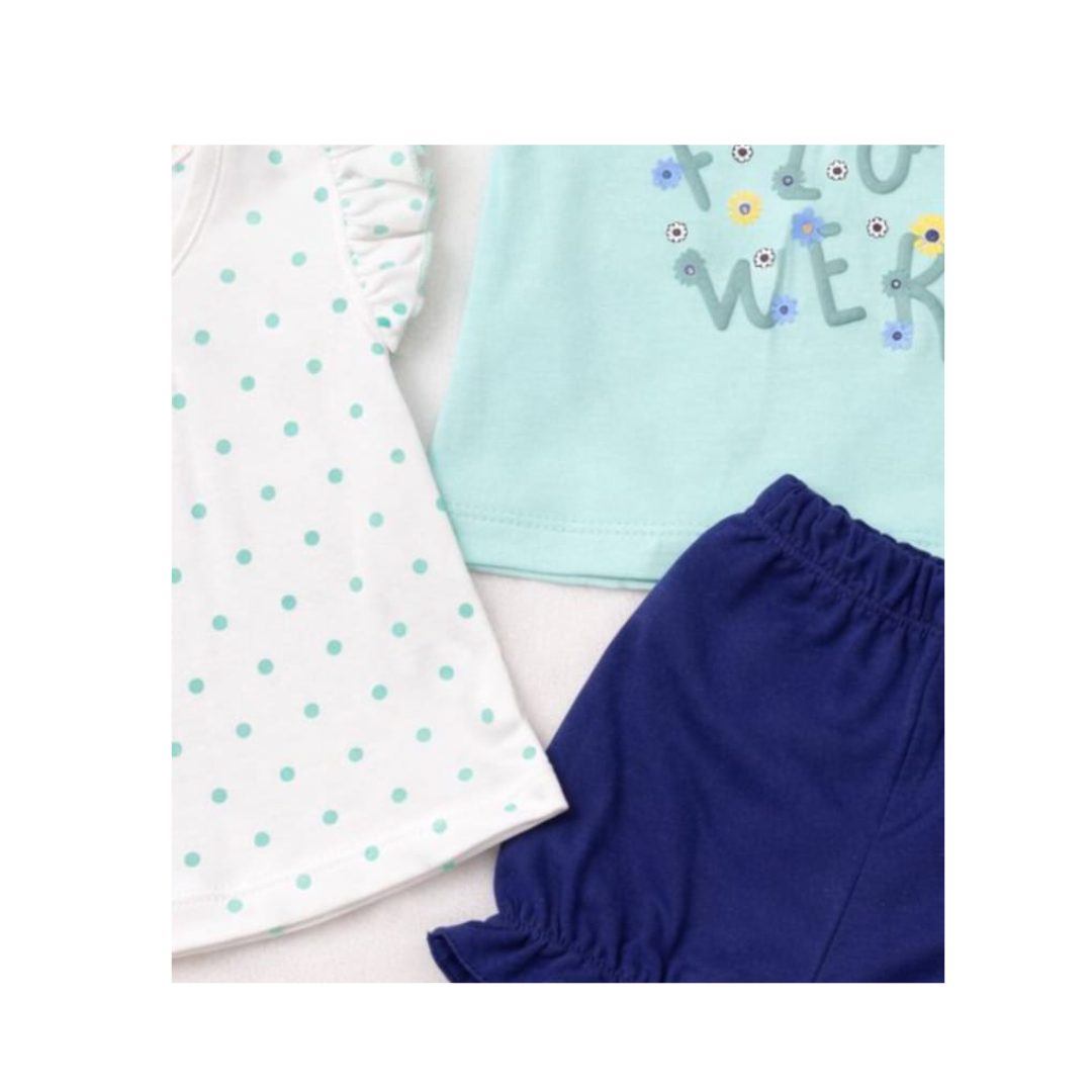 Baby Girls 3-Piece Summer Outfit Set – Mint & Navy
