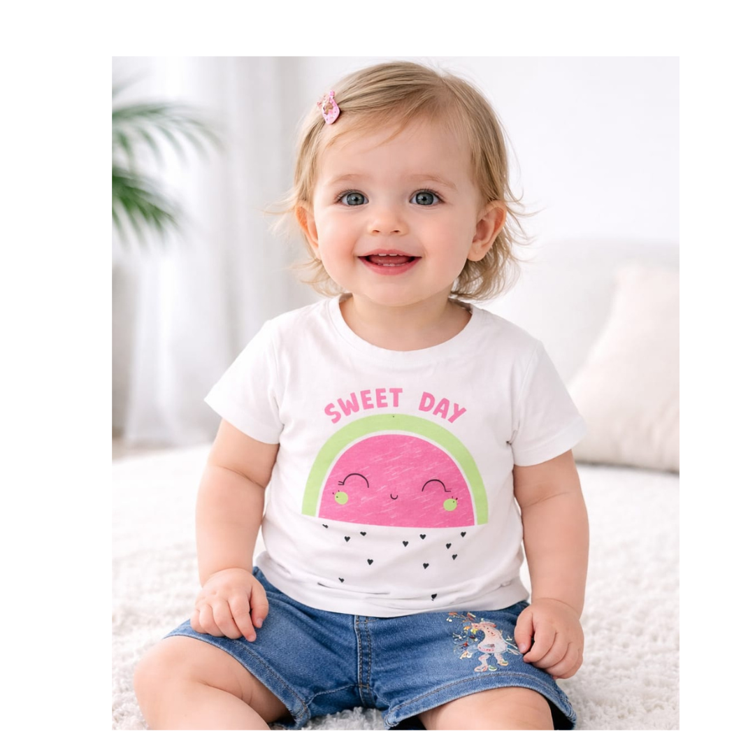 Girls Premium Cotton "Sweet Day" Graphic T-Shirt – White | Made in Bangladesh