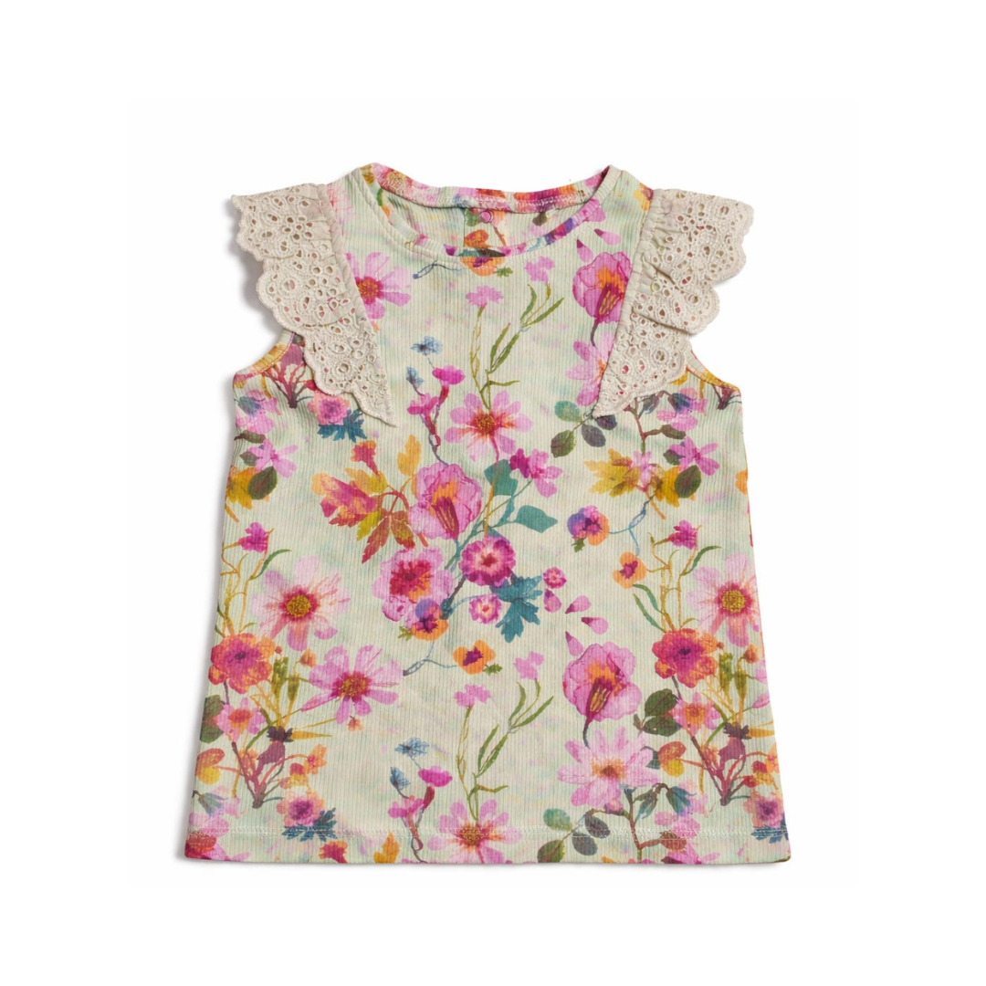 Baby Girls Floral Ribbed Top with Lace Frill Collar made by Bangladesh