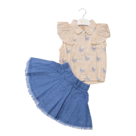 Daisy Breeze Denim Skirt Set Made in Turkey