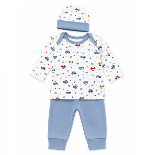 Baby Car Print 3-Piece Cotton Outfit Set