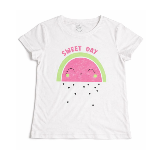 Girls Premium Cotton "Sweet Day" Graphic T-Shirt – White | Made in Bangladesh