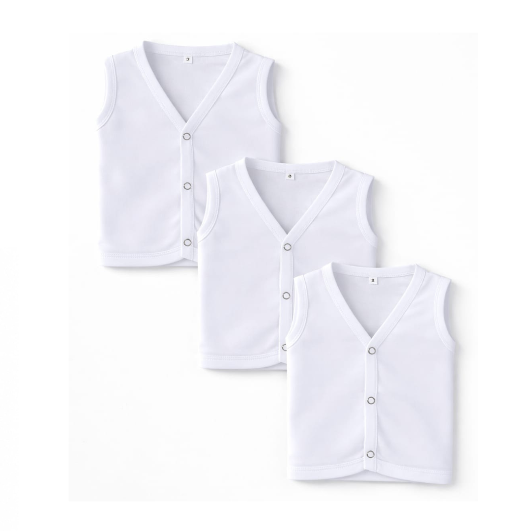 Baby Cotton Sleeveless Front-Open Vest (Pack of 3)