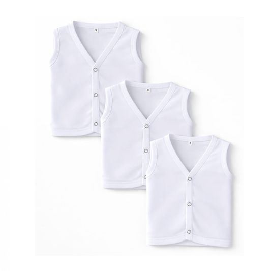 Baby Cotton Sleeveless Front-Open Vest (Pack of 3)