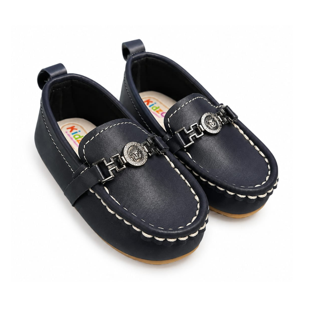 Kids Classic Metal Bit Loafers – Navy Blue