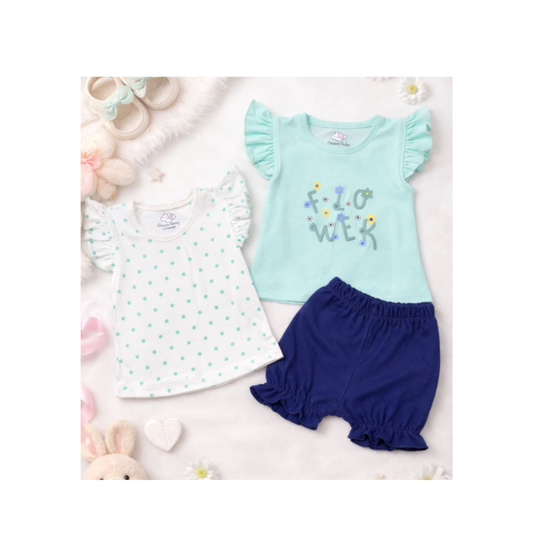 Baby Girls 3-Piece Summer Outfit Set – Mint & Navy