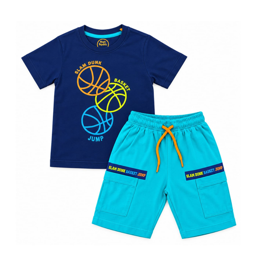 Kids Basketball 2-Piece Cotton T-Shirt & Shorts Set